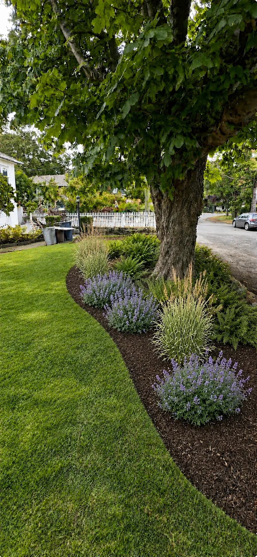 Project Front Yard Garden Bed Installation Around a Mature Tree image