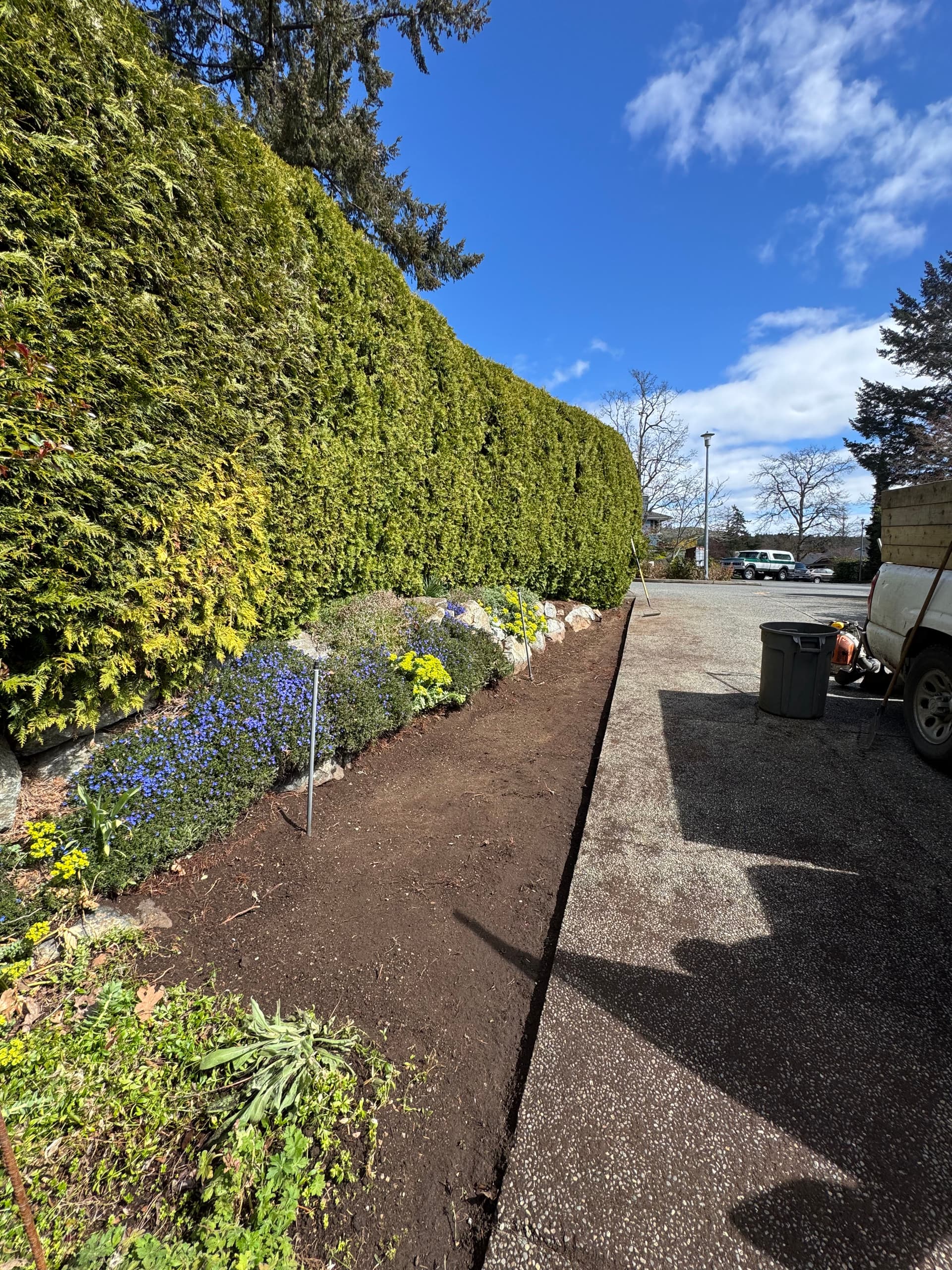 Prepping a Garden Bed for River Rock Along a Driveway Path image